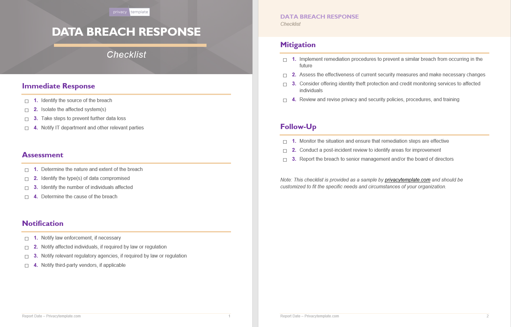 Data Breach Response - Checklist - Privacytemplate.com