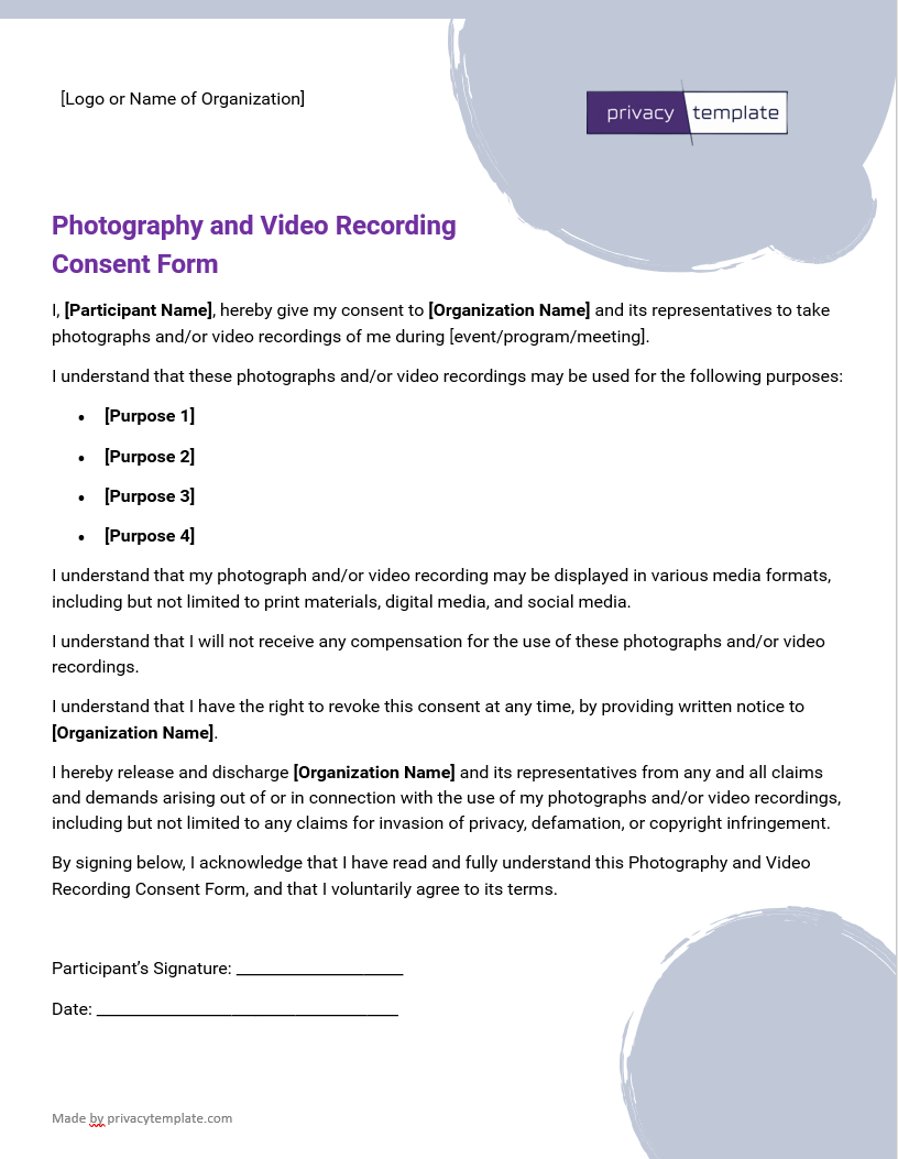 Photography and Video Recording Form