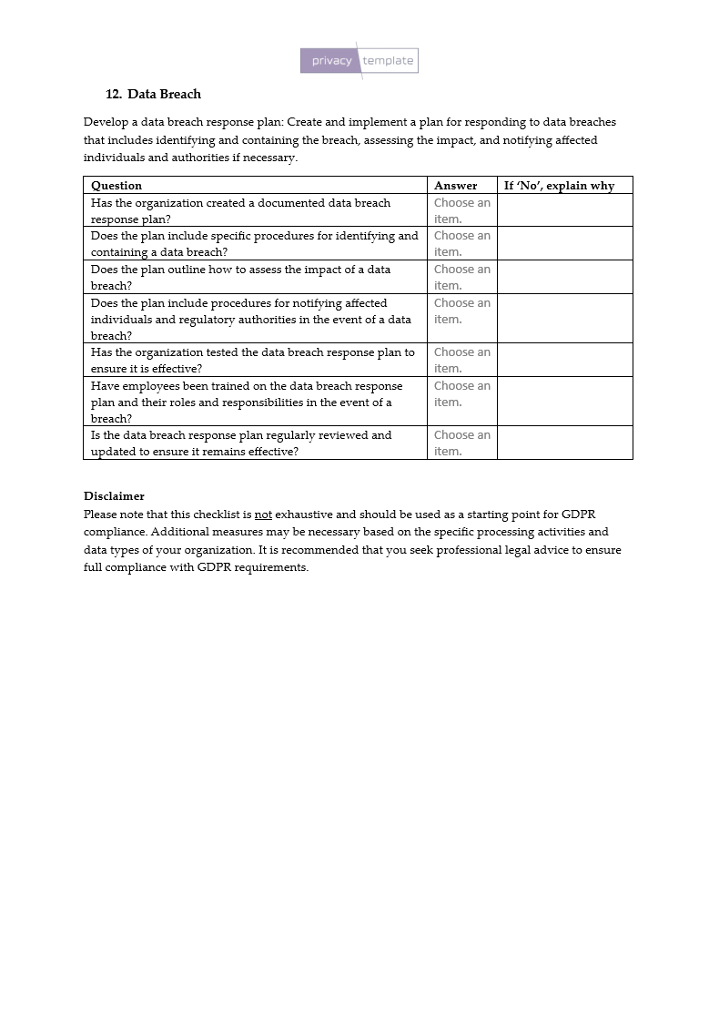 GDPR Compliance Checklist - privacytemplate.com