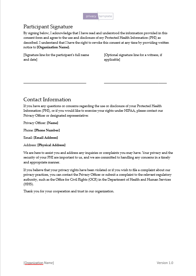 Hipaa Consent Form Privacytemplate Hipaa Consent Form Privacytemplate